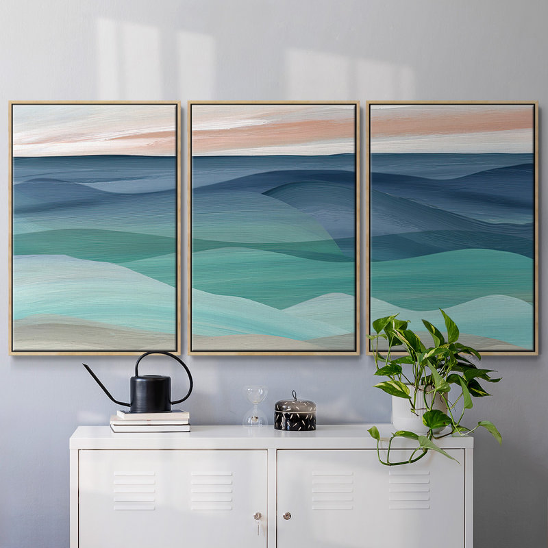 Shifting Seas - Toile encadrée multi-pièces, H 24 po x l 48 po x P 2 po, Naturel