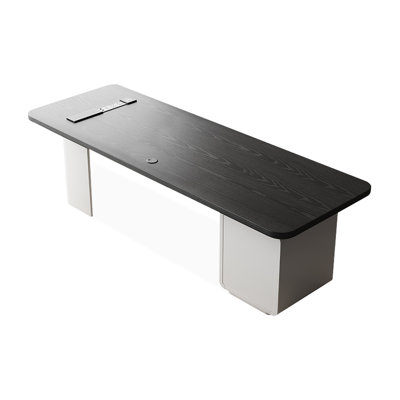 Bureau rectangulaire noir et blanc en bois massif avec 3 tiroirs