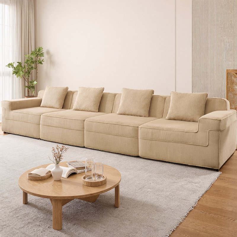 Canapé modulaire rembourré en tissu de velours côtelé à 4 places avec siège profond et coussins décoratifs, sans assemblage requis Canapé de salon moderne