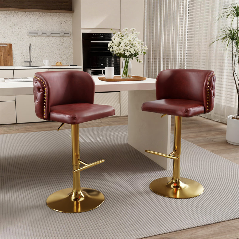 Ensemble de 2 tabourets de bar Modern, Cuir noyer assorti / cadre doré