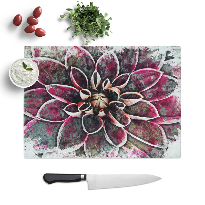 Tempered Glass Dahlia Flower Chopping Board, 39 cm W x 28.5 cm L
