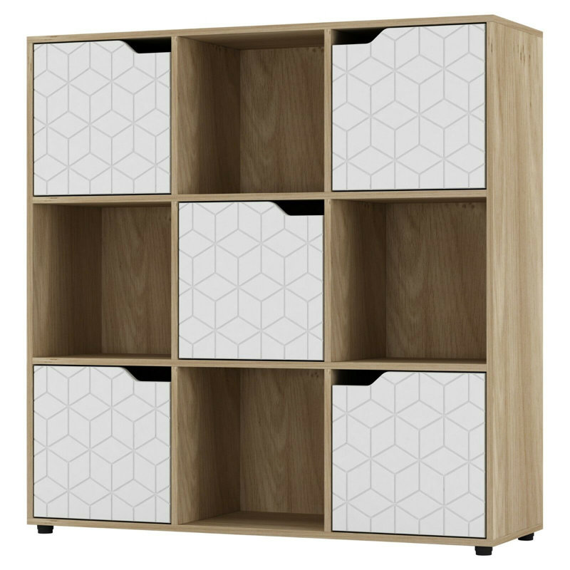 Bernuth 90.5cm H x 89cm W Cube Bookcase, Oak/White