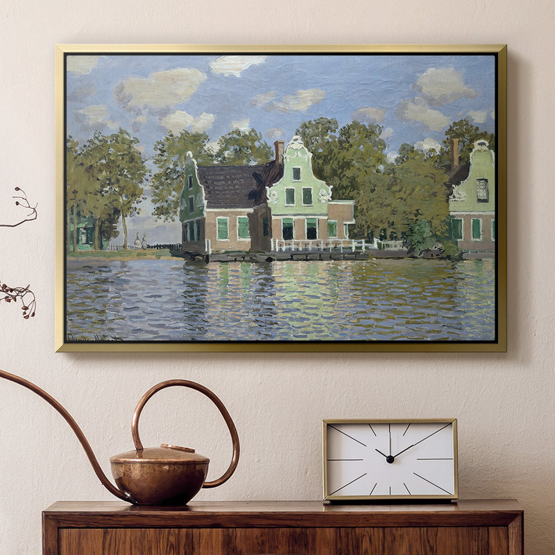 Maisons sur la rivière Zaan à Zaandam, 1871 - Claude Monet, toile tendue avec châssis, 16 x 24, Doré