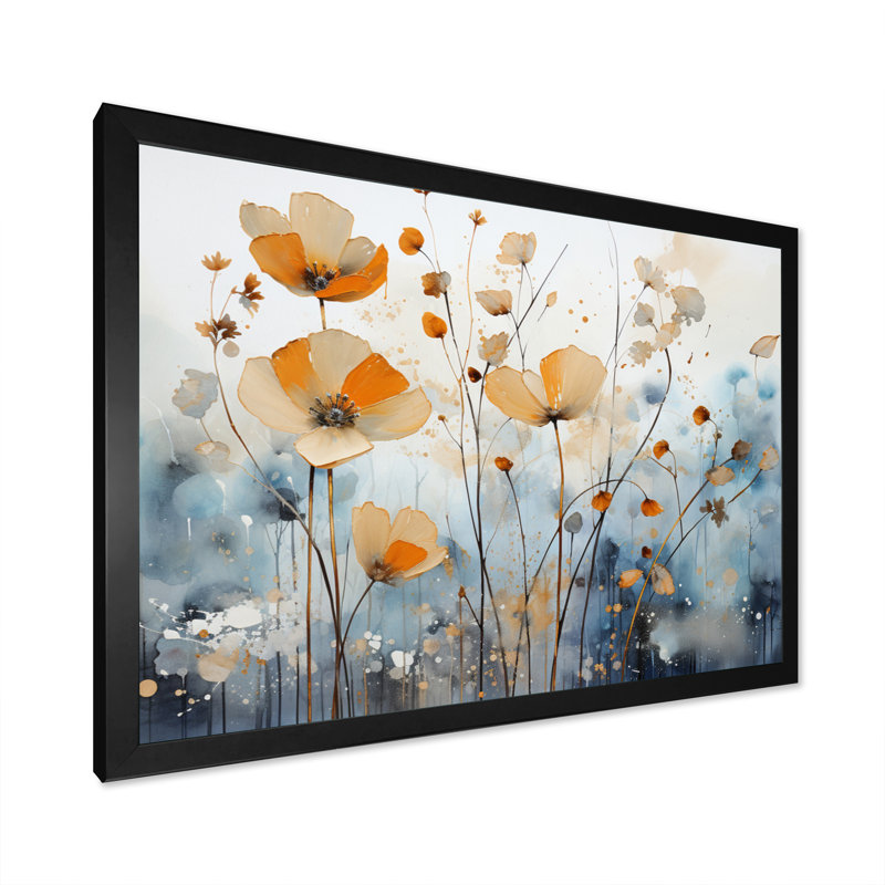 Art sur toile, "Orange Mute Botanicals II", H 24 po x l 32 po x P 1 po, Cadre simple noir