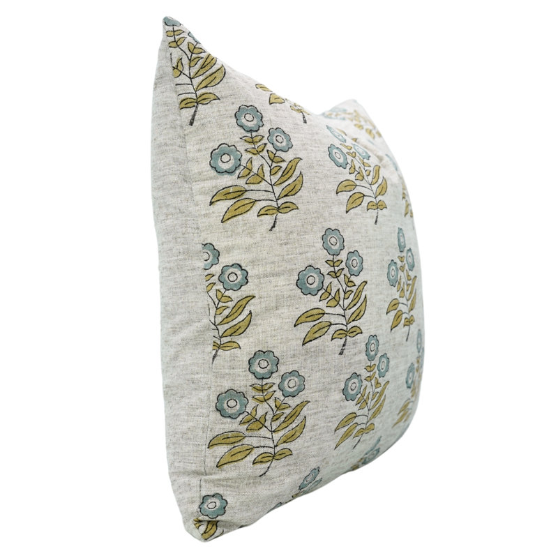 Housse de coussin en lin fabriquée à la main Fabividine Neha, Bleu, H 14 po x l 36 po
