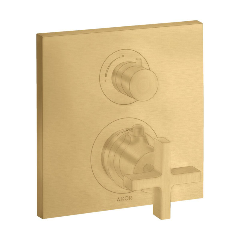 AXOR Citterio Thermostatic Trim with Volume Control- Cross Handle in Brushed Black Chrome, Brushed Gold