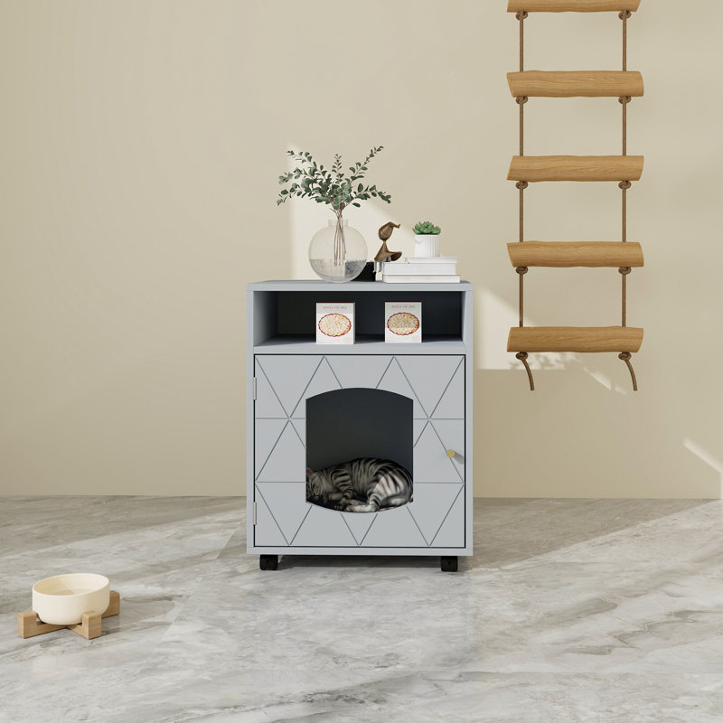 Lit d'appoint rectangulaire, maison pour chat, table d'appoint pour chat caché, gris, H 25,18 po x l 17,31 po x P 15,65 po