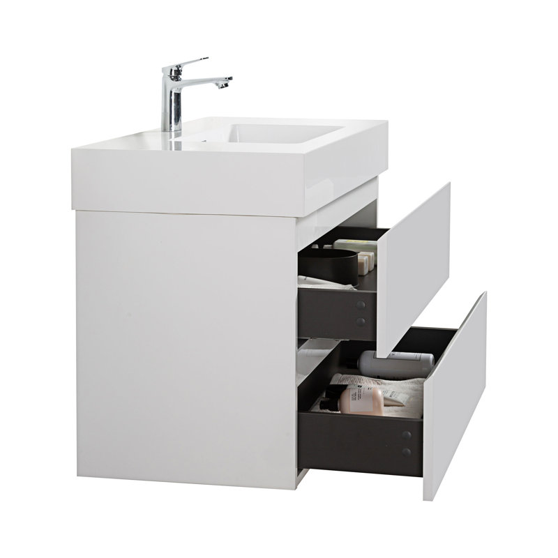 Ensemble de meuble-lavabo mural simple 35,8 po Gernold, Blanc, Blanc