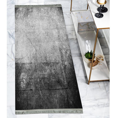 Tapis noir / gris en polyester tissé à la machine Rigoberto