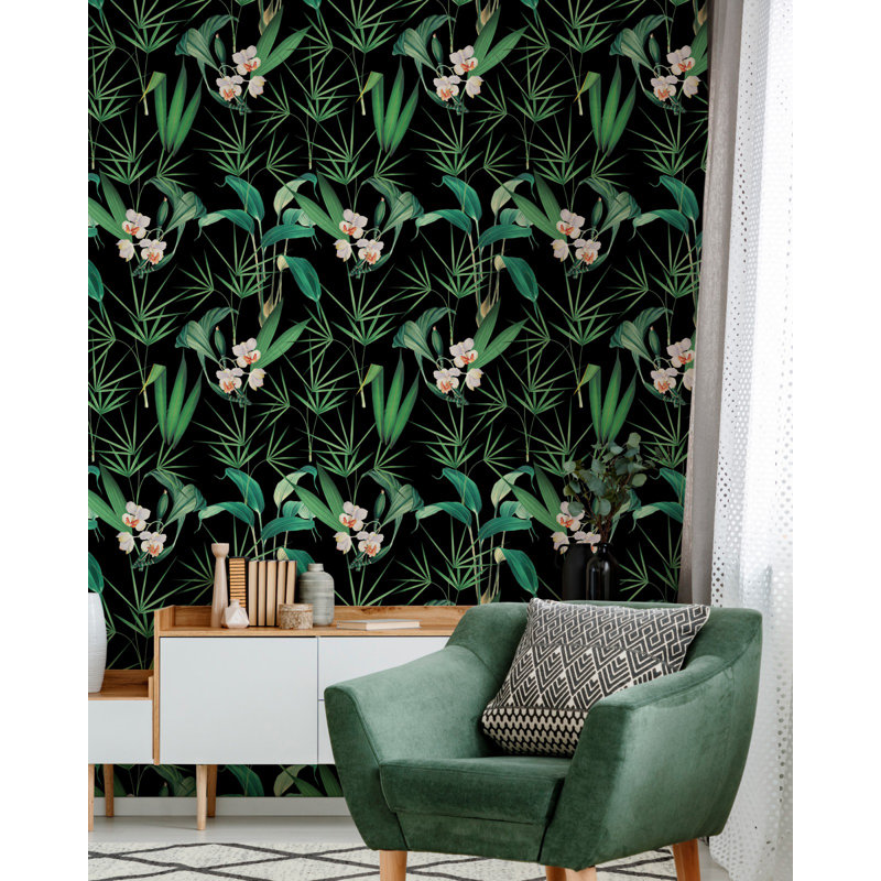 Palm Springs Floral Wallpaper Roll, Green/White/Black