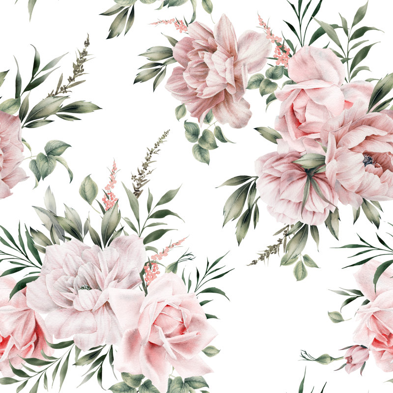 Stouchsburg Pink Peonies Pattern by Olalya - Wrapped Canvas Print, 51cm H x 51cm W x 3.8cm D