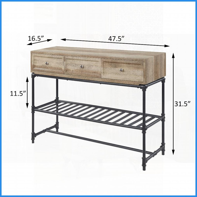 Chêne rustique industriel Table basse Sandy avec rangement, pieds en métal durables pour le salon