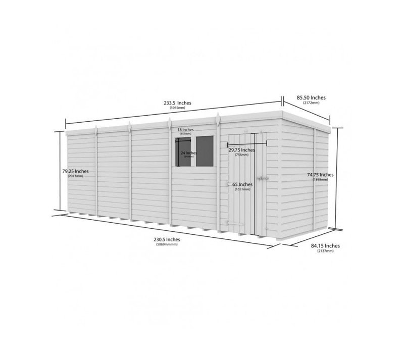 Total Sheds 20ft x 7ft Composite Pent Garden Shed - Single Door - With Windows - EPDM Rubber Roof - UK Manufactured