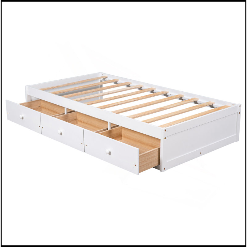 Orisfur. Lit plateforme simple avec rangement et 3 tiroirs, Blanc