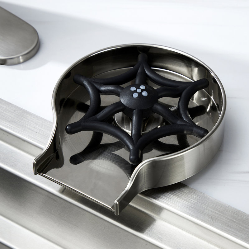 Laveuse à gobelets en plastique 4,75 po avec support pour évier de cuisine, Nickel brossé