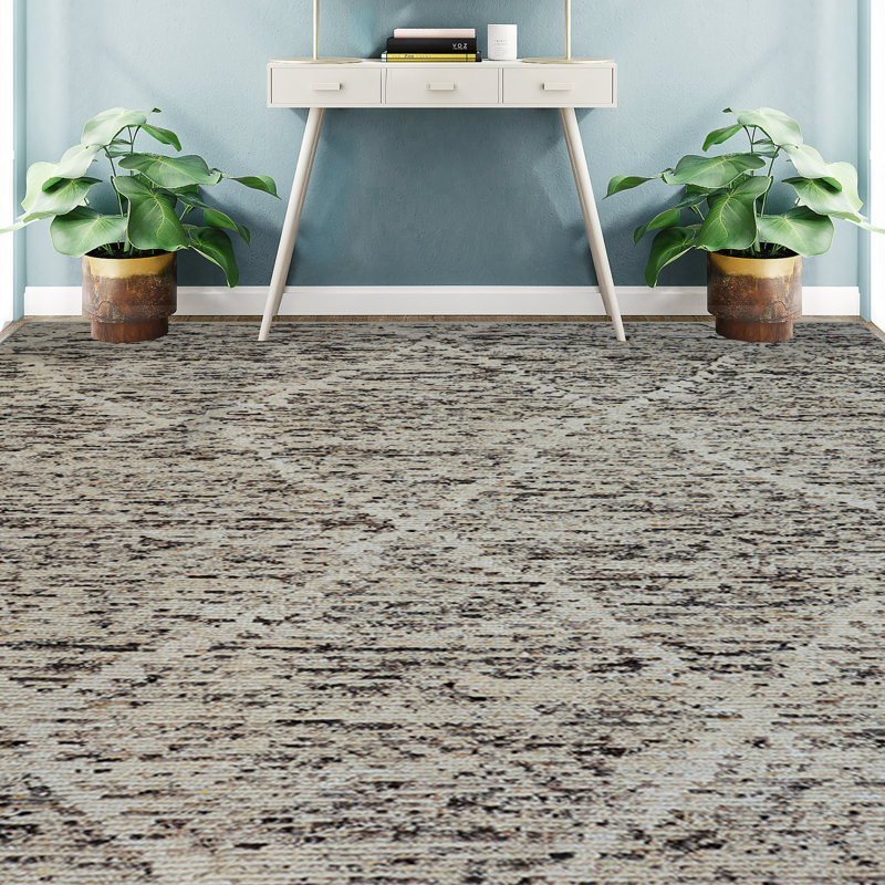 Wool Geometric Area Rug in Beige/Brown/Natural, Rectangle 10' x 14'