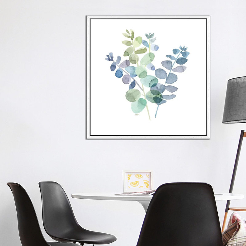 Natural Inspiration Blue Eucalyptus On White II by Tara Reed - Print on Canvas, White Framed, 93.98 cm H x 93.98 cm W