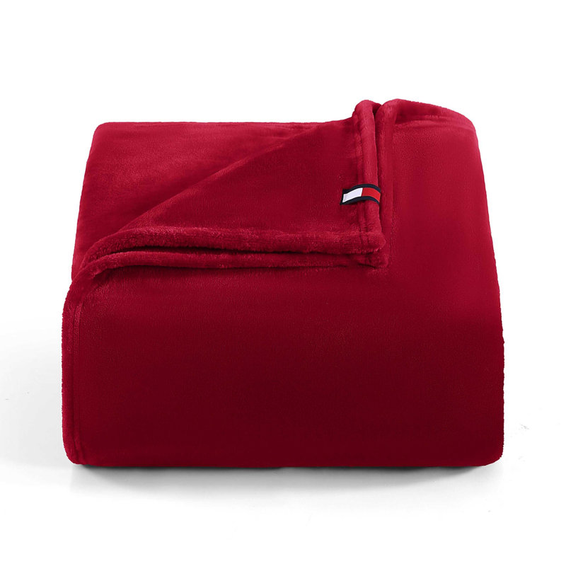 Couverture marine Tommy Hilfiger, Rouge, Lit simple