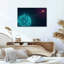 Art mural futuriste sur toile filaire cyan se connectant à un orbe orange-647222020