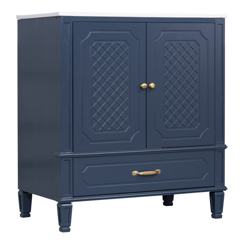 [Vidéo] Meuble-lavabo de 30 po avec lavabo style rétro, espace de rangement multifonctionnel, tablette de porte, porte à fermeture douce