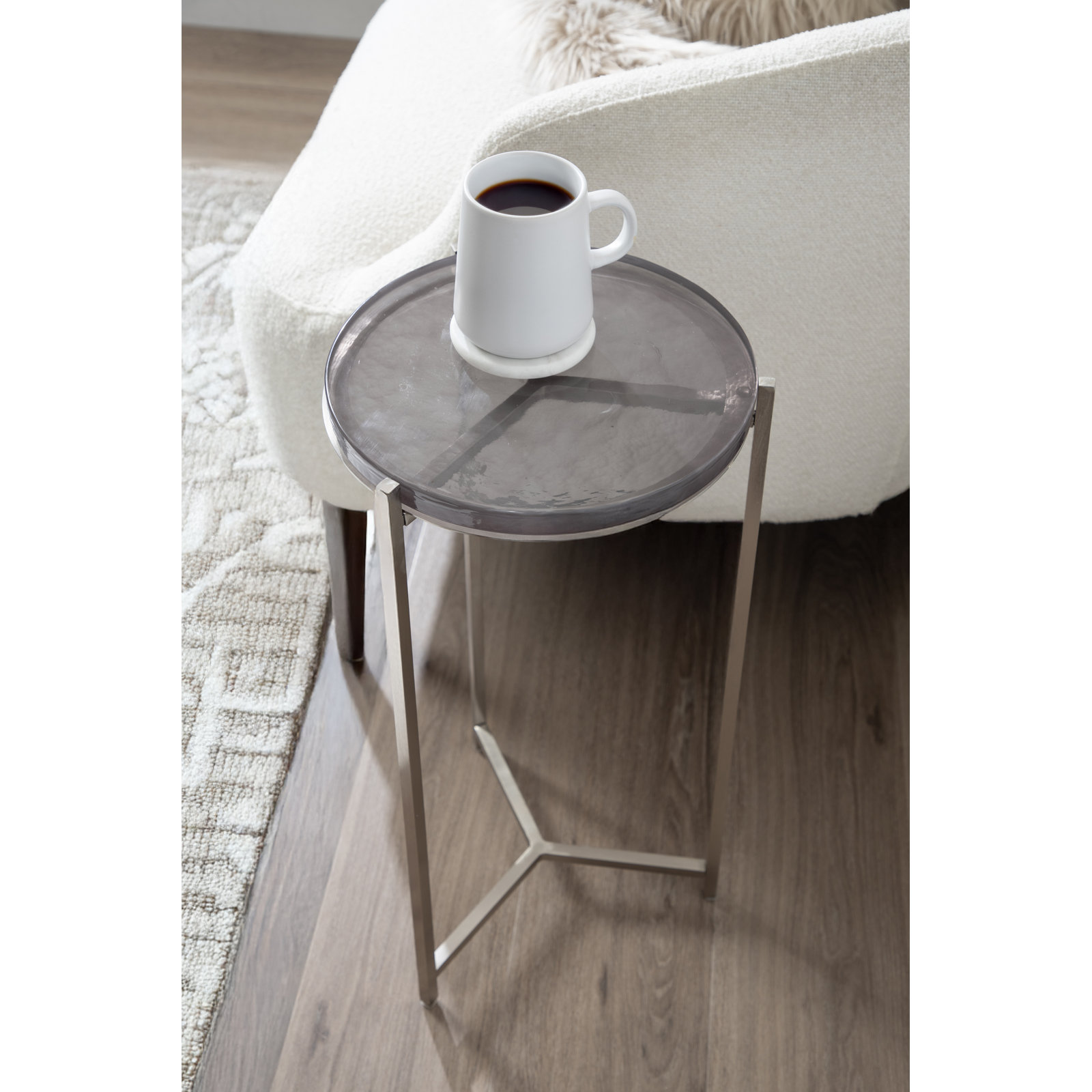 Aguilar Modern Round Glass Side Table, Silver