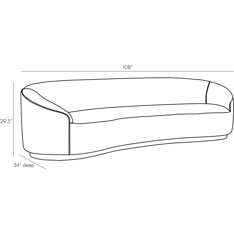 Turner Small Sofa Paprika Velvet, 29.5"H x 108"W x 34"D, Black Velvet, White Oyster