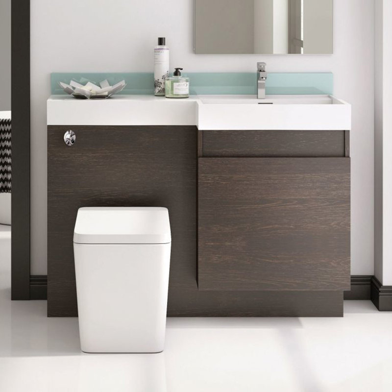 1206mm Bathroom Vanity with Semi-Recessed Composite Resin Basin, Right-Hand, Gloss White