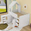 Lit mezzanine simple en bois avec toit et bureau-609891425