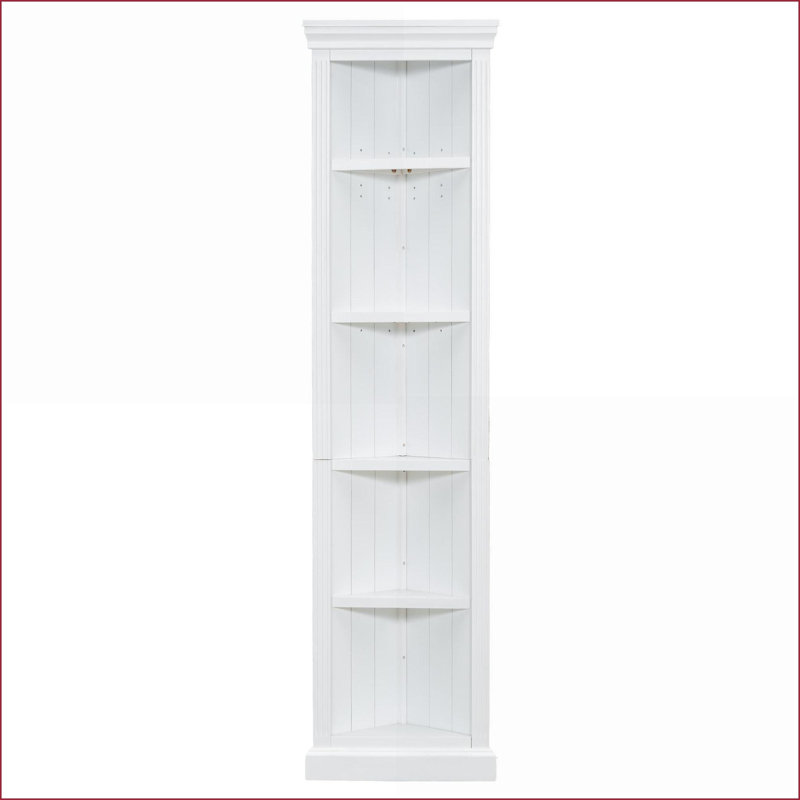 Tablette de coin moderne à 5 niveaux, hauteur de rangement de 83,4 po, blanc neige avec tablettes réglables | Bois massif et panneau de fibres à densité moyenne