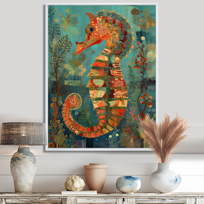 Adorable hippocampe dans l'océan profond - décor d'art mural hippocampe, Toile encadrée flottée blanche
