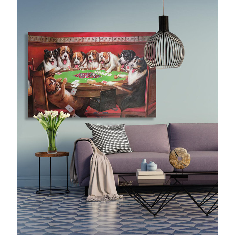 " Cute Dogs Playing Pokers " Painting Print, 28" H x 40" W x 1.5" D