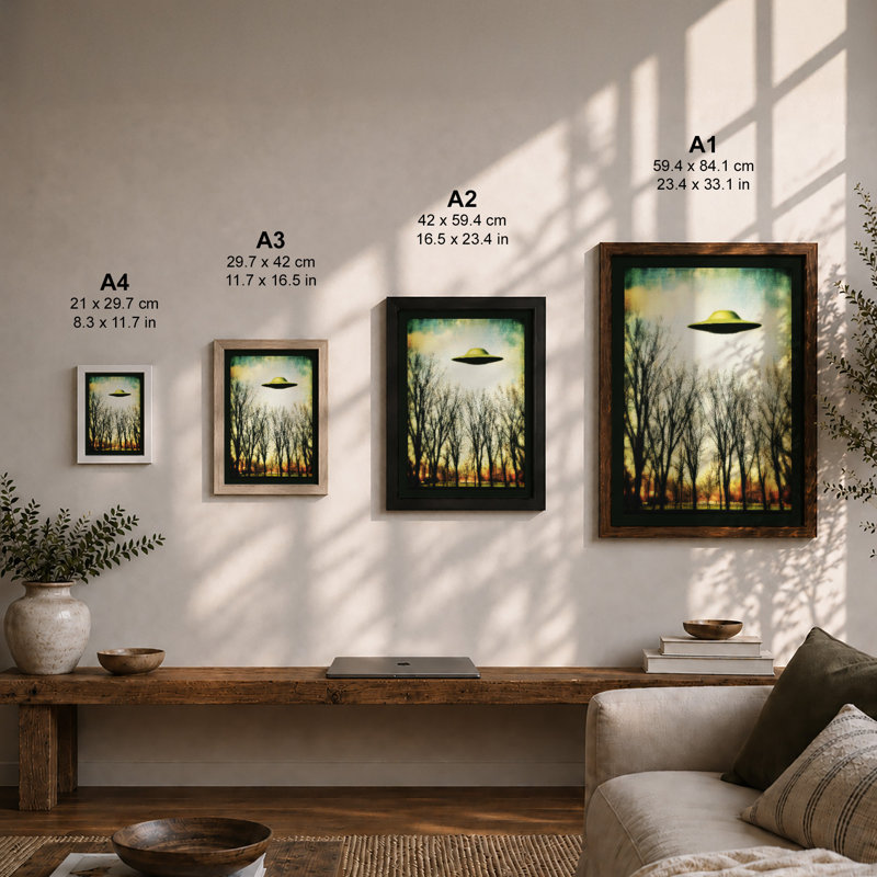 UFO Over Forest Modern - Print, A3 - 42.0 x 29.7 cm, Oak
