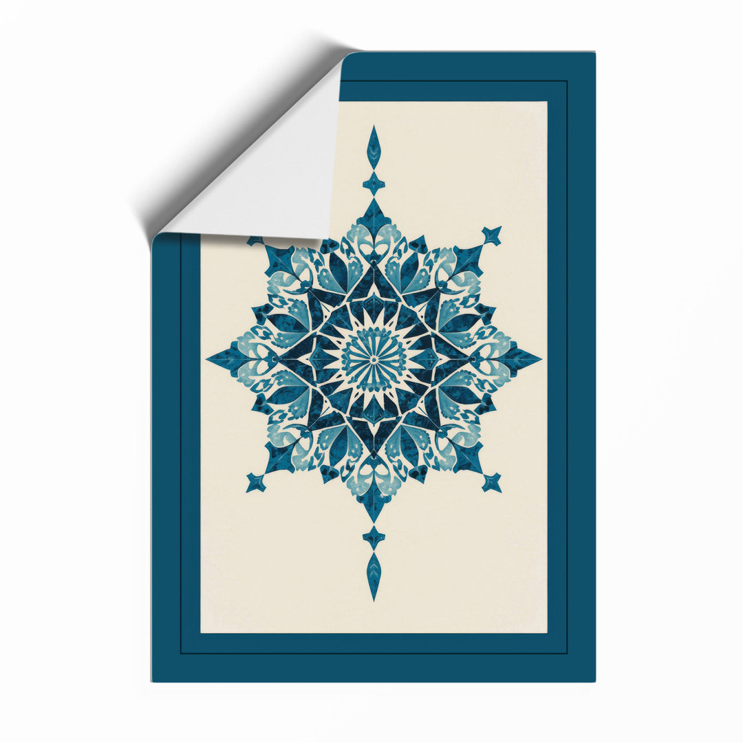 Teal Mandala Pattern Geometric - Framed Print