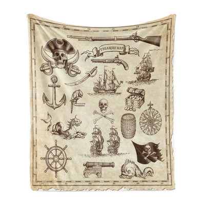 Ambesonne Nautical Fleece Throw Blanket Map Along Beige and Brown