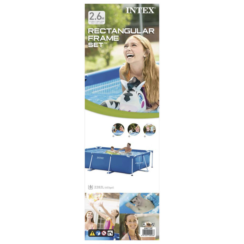 Intex Swimming Pool Rectangular Frame, 260 cm L x 160 cm W x 65 cm H