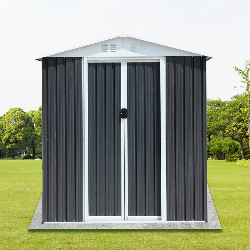 Apex Roof Grey Outdoor Storage Shed 6Ftx4ft - Metal Build For Garden Tools In Furniture, Gray