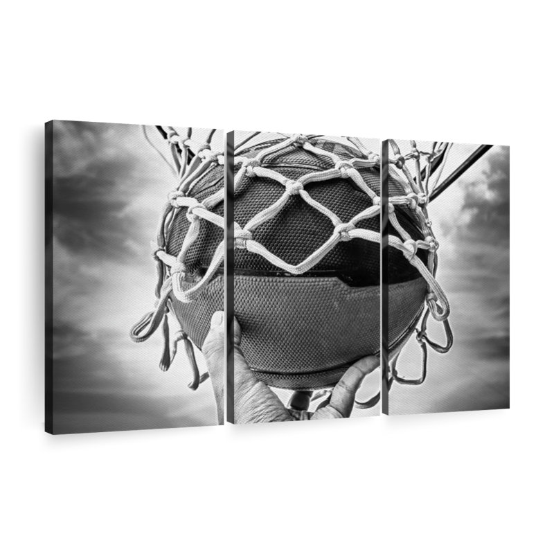 Black and White Basketball 3-Piece Canvas Wall Art