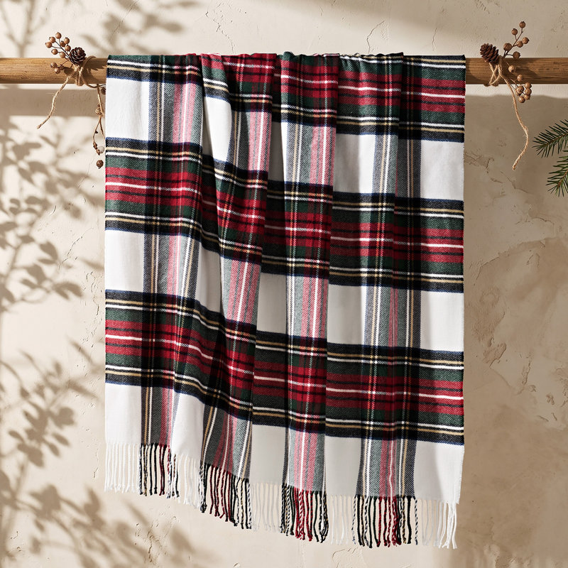 EverGrace Holiday Plaid Brushed Throw Blanket, 60*80inch, White Christmas Stewart Plaid