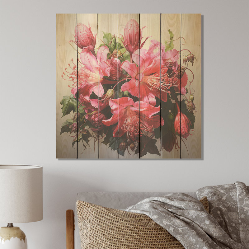 Fuchsia rétro I - impression sur bois, H 15 po x l 15 po