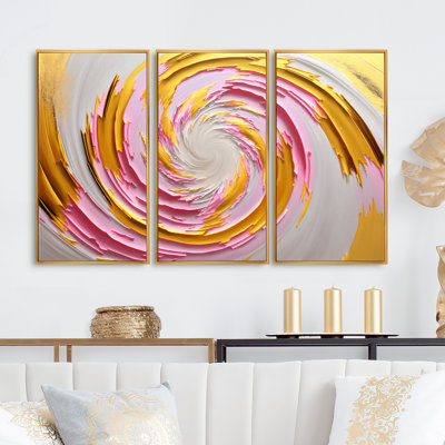 «Pink Watercolor Circular Abstract I», reproduction de 3 pièces sur toile