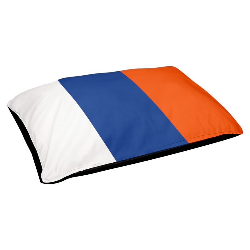 Coussin pour chien hockey Minnesota, Petit (l 28 po x P 18 po x H 9,5 po), Blanc / bleu royal / orange
