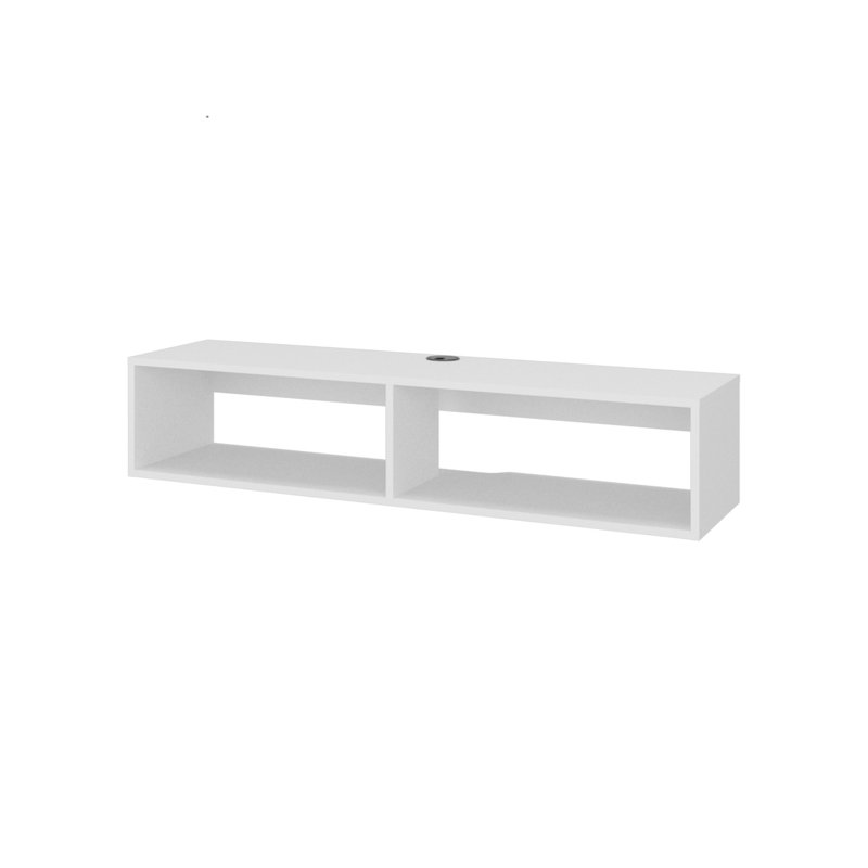 Meuble télé arctique blanc avec tablettes ouvertes pour rangement, design moderne, blanc