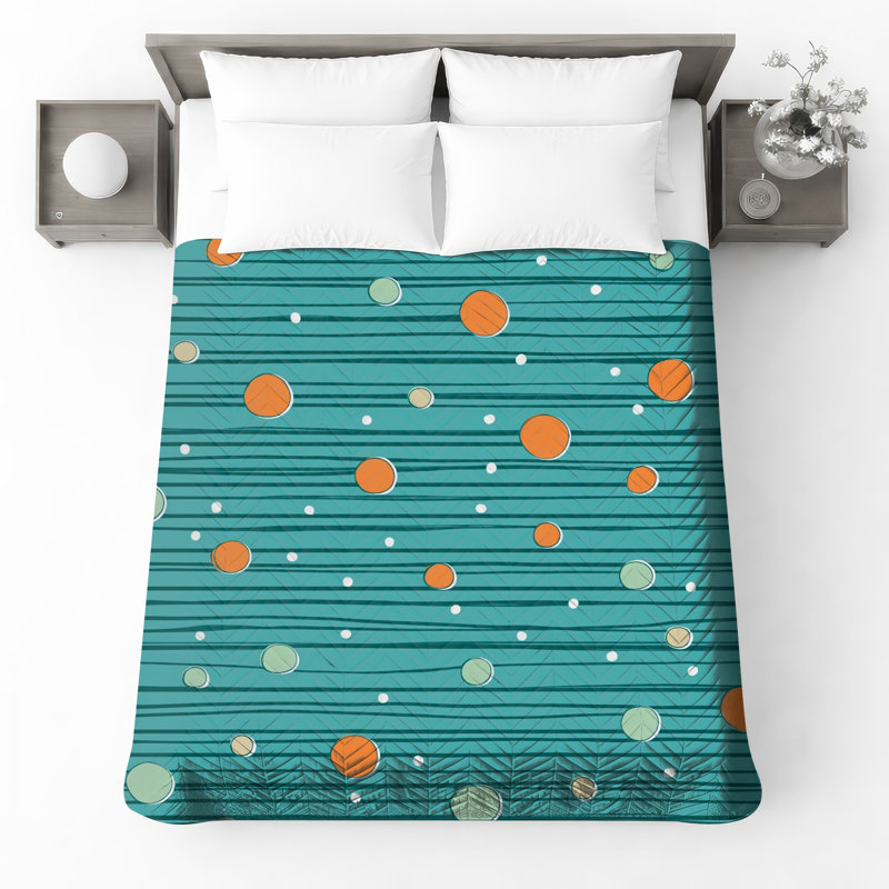 Teal Dots Stripes Quilted Bedspread All Sizes, Queen