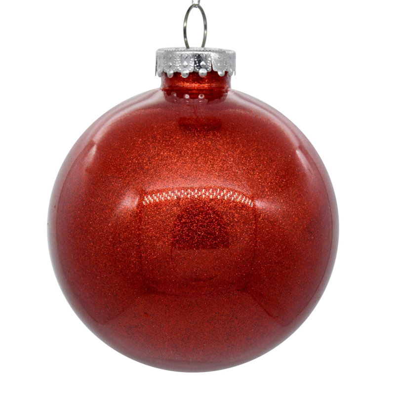 Ornement transparent avec intérieur scintillant, H 4,75 po x l 4,75 po, Rouge, Ensemble de 4