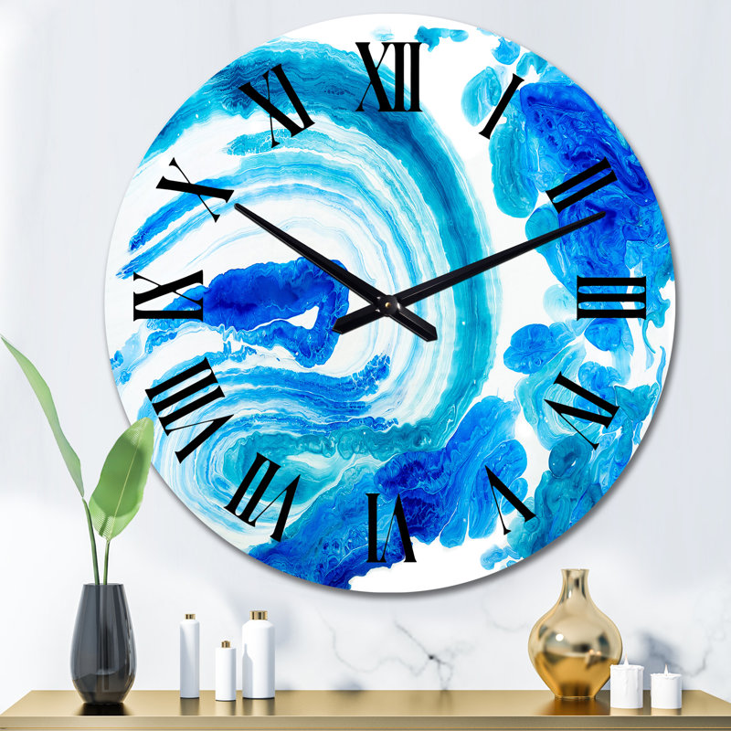 Bleu et blanc encre nuage explosion - horloge murale moderne, Grand