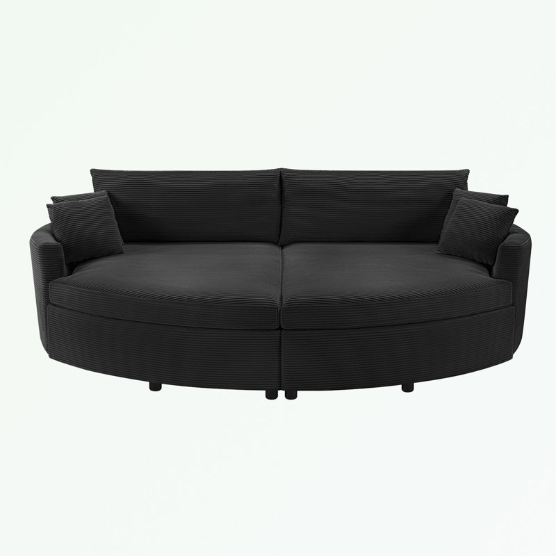 Double Chaise Lounge Sofa with Deep Seat and USB Ports, Black Corduroy
