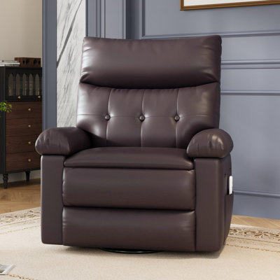 Leather Manual Recliner Chair for Adults - Heat and Massage | Manual Lazy Recliner for Adults, 360° swivel, 30° rocking, Nursery glider Chair, Single Sofa for Living Room