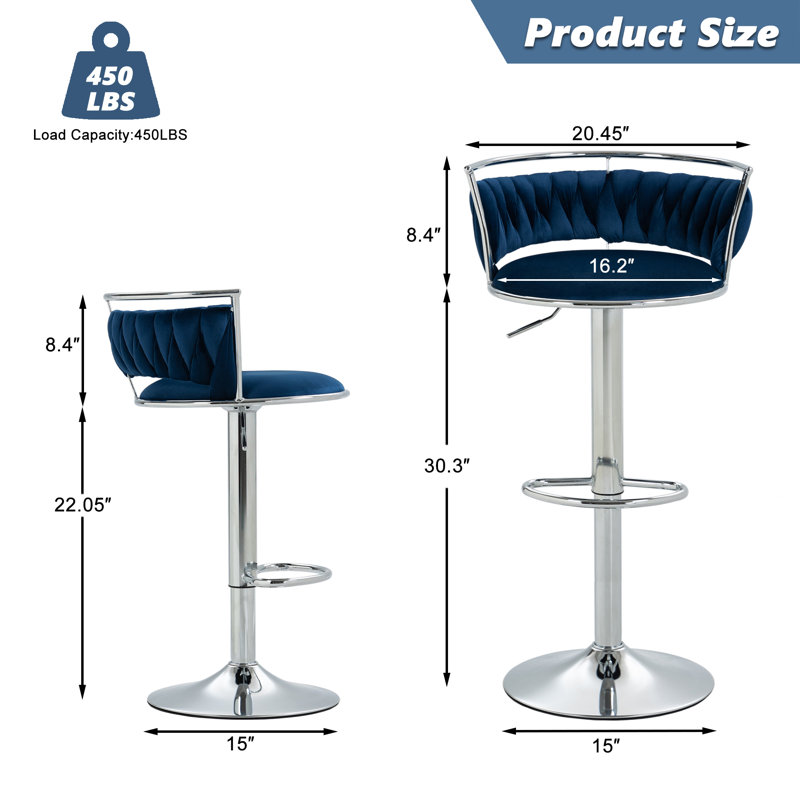 Tabouret de bar Christal, Argent, Navy Blue