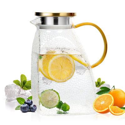 Glass Jugs with Lid,  1.9 qt/64 oz Water Jugs for Fridge, Heat & Cold Proof Glass Pitcher for Milk, Tea, Cocktail, Beverage