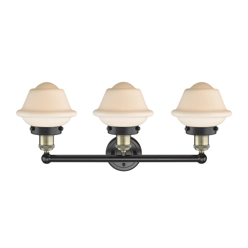 Éclairage pour meuble-lavabo à 3 lumières à intensité variable Grourke, Blanc mat, Laiton antique noir